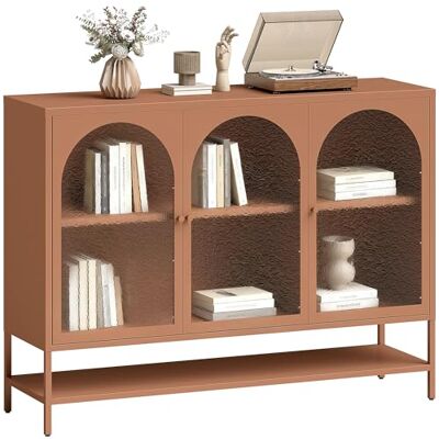 HOMCOM Buffet Salon, Meuble de Rangement avec 3 Portes vitrées cintrées et étagère Ouverte, Cadre en Acier, Style Industriel, Buffet Salle à Manger et Cuisine, 140 x 40 x 105 cm, Rouille - Publicité HOMCOM Buffet Salon, Meuble de Rangement avec 3 Portes vitrées cintrées et étagère Ouverte, Cadre en Acier, Style Industriel, Buffet Salle à Manger et Cuisine, 140 x 40 x 105 cm, Rouille - Publicité