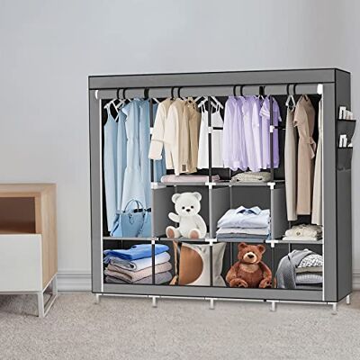LANTUS Armoire de Rangement Garde-Robe Pliable en Tissu intissé Garde-Robe Penderies pour Chambre d'adulte-Portable Garde-Robe Armoire Étagères Vêtements (167 * 45 * 170cm Gris foncé) - Publicité LANTUS Armoire de Rangement Garde-Robe Pliable en Tissu intissé Garde-Robe Penderies pour Chambre d'adulte-Portable Garde-Robe Armoire Étagères Vêtements (167 * 45 * 170cm Gris foncé) - Publicité