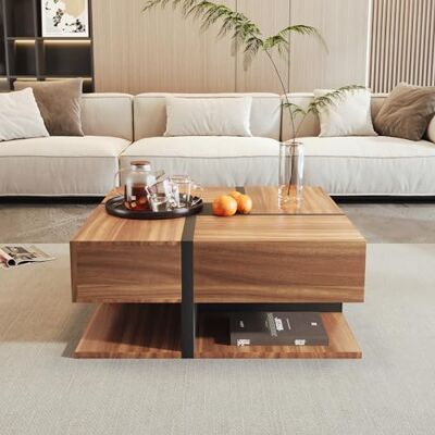 Merax Table basse brillante avec 4 tiroirs et étagère inférieure, design unique de couleur et de lignes, 78 x 78 x 36 cm, couleur bois - Publicité Merax Table basse brillante avec 4 tiroirs et étagère inférieure, design unique de couleur et de lignes, 78 x 78 x 36 cm, couleur bois - Publicité