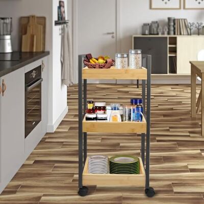 LANTUS Étagère Mince de Salle de Bains, Gain de Place, Bambou, Chariot de Rangement à 3 Niveaux sur roulettes,Étagère Debout 3 paniers dim. 30L x 20l x 80H cm-Noir - Publicité LANTUS Étagère Mince de Salle de Bains, Gain de Place, Bambou, Chariot de Rangement à 3 Niveaux sur roulettes,Étagère Debout 3 paniers dim. 30L x 20l x 80H cm-Noir - Publicité
