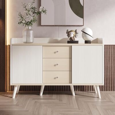 Merax Commode en bois moderne avec portes coulissantes, armoire à 3 tiroirs, pour salon, salle à manger et chambre à coucher, 117,5 x 39,5 x 80 cm, blanc et couleur bois - Publicité Merax Commode en bois moderne avec portes coulissantes, armoire à 3 tiroirs, pour salon, salle à manger et chambre à coucher, 117,5 x 39,5 x 80 cm, blanc et couleur bois - Publicité