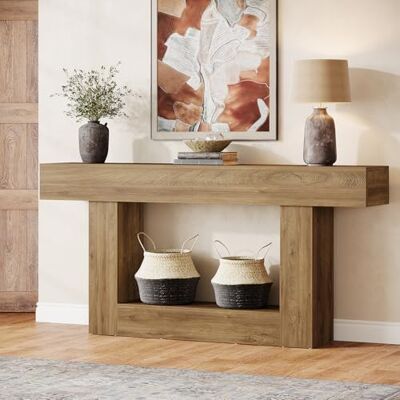 Tribesigns Table Console, 160 cm Table d'entrée, 2 Niveaux Table de canapé en Bois de Ferme avec Rangement pour Entrée, Chambre, Salon, Couloir (Marron Clair) - Publicité Tribesigns Table Console, 160 cm Table d'entrée, 2 Niveaux Table de canapé en Bois de Ferme avec Rangement pour Entrée, Chambre, Salon, Couloir (Marron Clair) - Publicité