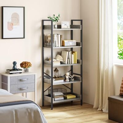 YITAHOME Bibliothèque à 5 Niveaux, étagère à Livres sur Pied, étagère en Bois et Cadre en Acier Stable avec 4 Crochets Étagère de Rangement Industrielle pour Salon, Bureau à Domicile, étagère Gris - Publicité YITAHOME Bibliothèque à 5 Niveaux, étagère à Livres sur Pied, étagère en Bois et Cadre en Acier Stable avec 4 Crochets Étagère de Rangement Industrielle pour Salon, Bureau à Domicile, étagère Gris - Publicité