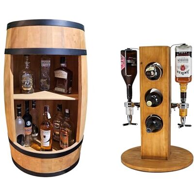 Creative Ensemble d'un bar en bois tonneau à vin avec étagère et un casier à vin avec 2 becs verseurs en chêne - Publicité Creative Ensemble d'un bar en bois tonneau à vin avec étagère et un casier à vin avec 2 becs verseurs en chêne - Publicité