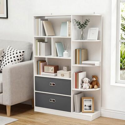YITAHOME Bibliothèque autoportante, étagère avec 8 étagères Ouvertes et 2 tiroirs en Tissu, Buffet pour Salon, Chambre ou Bureau, Blanc, 80 cm (L) × 24 cm (P) × 115 cm (H) - Publicité YITAHOME Bibliothèque autoportante, étagère avec 8 étagères Ouvertes et 2 tiroirs en Tissu, Buffet pour Salon, Chambre ou Bureau, Blanc, 80 cm (L) × 24 cm (P) × 115 cm (H) - Publicité
