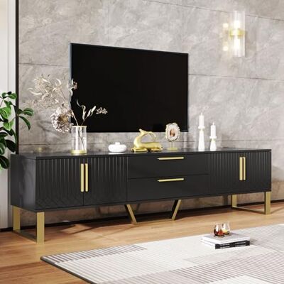 BTM Meuble TV Brillant Haut, Poignées Pieds Dorés, Porte Texture Gravée, Solution Rangement, Élégance Luxe, Fonctionnalité, 170 x 40 x 53 cm - Publicité BTM Meuble TV Brillant Haut, Poignées Pieds Dorés, Porte Texture Gravée, Solution Rangement, Élégance Luxe, Fonctionnalité, 170 x 40 x 53 cm - Publicité
