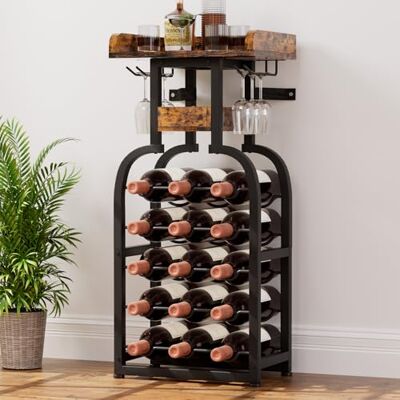Yorbay Étagère à vin indépendante 15 bouteilles, porte-bouteilles avec porte-verres, support décoratif pour bouteilles pour cuisine, bar, salle à manger, sol - Publicité Yorbay Étagère à vin indépendante 15 bouteilles, porte-bouteilles avec porte-verres, support décoratif pour bouteilles pour cuisine, bar, salle à manger, sol - Publicité
