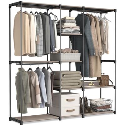 SONGMICS Armoire de Rangement, Penderie Pliable, Dressing, Armoire Métallique, avec Barres de Suspension, Porte-vêtements, pour Vestiaire, Chambre, 182 x 43 x 182 cm, Taupe RYG037R02 - Publicité SONGMICS Armoire de Rangement, Penderie Pliable, Dressing, Armoire Métallique, avec Barres de Suspension, Porte-vêtements, pour Vestiaire, Chambre, 182 x 43 x 182 cm, Taupe RYG037R02 - Publicité