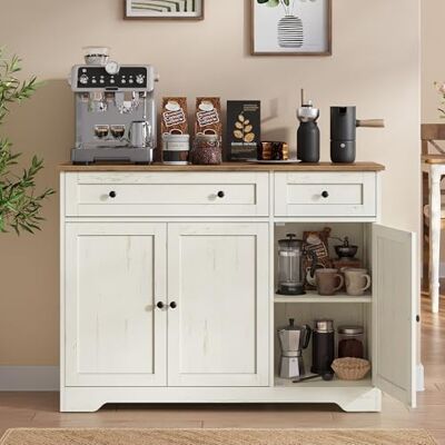 VASAGLE Buffet, Meuble de Rangement en Bois, 3 Portes et 2 Tiroirs, 106.8 x 40 x 80 cm, Blanc Nuage, Bahut pour Salon, Salle à Manger et Entrée, Collection Siren LSC531WJ01 - Publicité VASAGLE Buffet, Meuble de Rangement en Bois, 3 Portes et 2 Tiroirs, 106.8 x 40 x 80 cm, Blanc Nuage, Bahut pour Salon, Salle à Manger et Entrée, Collection Siren LSC531WJ01 - Publicité