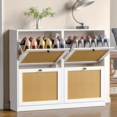 Skokliz Meuble à Chaussures Entree, Armoire à Chaussures avec 4 Portes abattantes, Séparateur Réglable, Peut contenir 16 à 24 Paires de Chaussures pour entrée, Couloir, séjour, Chambre - Publicité Skokliz Meuble à Chaussures Entree, Armoire à Chaussures avec 4 Portes abattantes, Séparateur Réglable, Peut contenir 16 à 24 Paires de Chaussures pour entrée, Couloir, séjour, Chambre - Publicité
