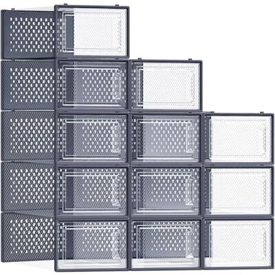 SONGMICS Boîtes à Chaussures, Rangement Chaussures en Plastique, Pliables et Empilables, pour Pointure Jusqu’à 43, Lot de 12, Transparent et Bleu Charbon LSP066Q12 - Publicité SONGMICS Boîtes à Chaussures, Rangement Chaussures en Plastique, Pliables et Empilables, pour Pointure Jusqu’à 43, Lot de 12, Transparent et Bleu Charbon LSP066Q12 - Publicité