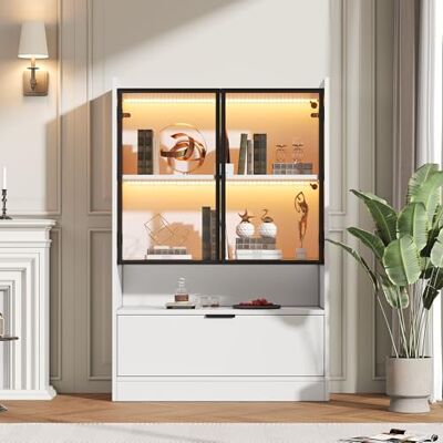 Merax Vitrine LED 120 cm Blanc Mat – Meuble Vitrine Verre avec Éclairage LED APP LotusLantern, Armoire Vitrée Salon Verre Trempé Abattant, Highboard Rangement 120x80x35 cm - Publicité Merax Vitrine LED 120 cm Blanc Mat – Meuble Vitrine Verre avec Éclairage LED APP LotusLantern, Armoire Vitrée Salon Verre Trempé Abattant, Highboard Rangement 120x80x35 cm - Publicité