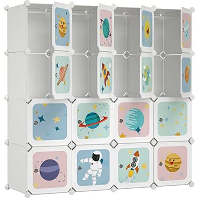 SONGMICS Armoire modulable, Placard de Rangement Portable, Organisateur vêtements Enfant, avec 16 Cubes, 4 Rails Suspendus, 123 x 41 x 123 cm, Blanc LPC905W01 - Publicité SONGMICS Armoire modulable, Placard de Rangement Portable, Organisateur vêtements Enfant, avec 16 Cubes, 4 Rails Suspendus, 123 x 41 x 123 cm, Blanc LPC905W01 - Publicité