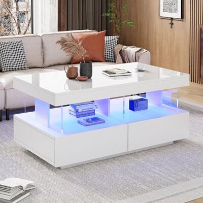 Merax table brillante avec LED, salon moderne avec rangement, tiroirs, table d'appoint multifonctionnelle, rectangulaire, bas - Publicité Merax table brillante avec LED, salon moderne avec rangement, tiroirs, table d'appoint multifonctionnelle, rectangulaire, bas - Publicité