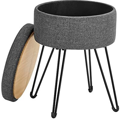SONGMICS Tabouret rond avec espace de rangement et couvercle 9,4 L, repose-pieds en métal, siège rembourré pour salon, chambre à coucher, gris foncé LOM002G01 - Publicité SONGMICS Tabouret rond avec espace de rangement et couvercle 9,4 L, repose-pieds en métal, siège rembourré pour salon, chambre à coucher, gris foncé LOM002G01 - Publicité
