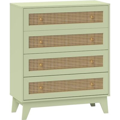 HOMCOM Commode à 4 tiroirs avec éléments en rotin pour chambre à coucher, salon, vert clair - Publicité HOMCOM Commode à 4 tiroirs avec éléments en rotin pour chambre à coucher, salon, vert clair - Publicité