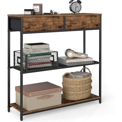 VASAGLE Table d'Entrée Étroite, avec 2 Tiroirs en Tissu, Meuble Console, Bout de Canapé sur 3 Niveaux, 24 x 76 x 80 cm, pour Entrée, Salon, Marron Rustique et Noir d'encre LNT092K01 - Publicité VASAGLE Table d'Entrée Étroite, avec 2 Tiroirs en Tissu, Meuble Console, Bout de Canapé sur 3 Niveaux, 24 x 76 x 80 cm, pour Entrée, Salon, Marron Rustique et Noir d'encre LNT092K01 - Publicité
