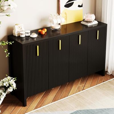 Merax Buffet 140 x 38 x 80 cm, avec poignées dorées, meuble de rangement moderne avec étagères réglables, pour salon, salle à manger, noir - Publicité Merax Buffet 140 x 38 x 80 cm, avec poignées dorées, meuble de rangement moderne avec étagères réglables, pour salon, salle à manger, noir - Publicité
