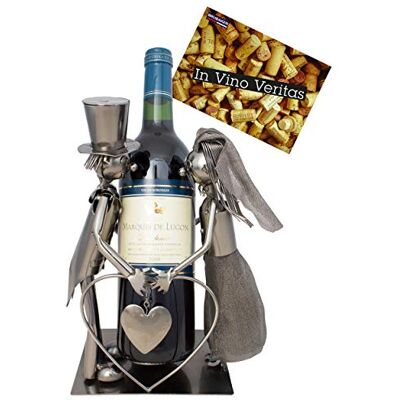 BRUBAKER Porte-Bouteille de vin Couple marié/Mariage Sculpture en Métal Carte de voeux INCL. Idée Cadeau Originale - Publicité BRUBAKER Porte-Bouteille de vin Couple marié/Mariage Sculpture en Métal Carte de voeux INCL. Idée Cadeau Originale - Publicité