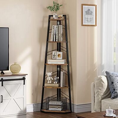 Étagère d'angle Yitahome 5 Niveaux - Bois Rustique Moderne - Publicité Étagère d'angle Yitahome 5 Niveaux - Bois Rustique Moderne - Publicité