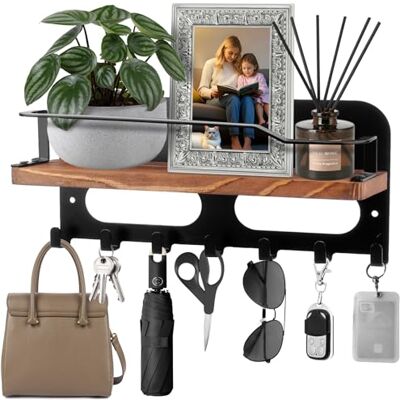 KENPOJO Porte Clé Mural avec Étagère De Rangement, Décoratif Accroche Clef Mural en Bois avec 7 Crochets, Moderne Porte Clef Muralle Courrier Noir pour Entrée Couloir Chambre Salon - Publicité KENPOJO Porte Clé Mural avec Étagère De Rangement, Décoratif Accroche Clef Mural en Bois avec 7 Crochets, Moderne Porte Clef Muralle Courrier Noir pour Entrée Couloir Chambre Salon - Publicité
