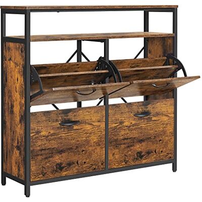 VASAGLE Meuble à Chaussures, Porte-chaussures Fin, Meuble de Rangement à 4 Abattants, pour 12-20 Paires, Anti-poussière, 30 x 98,3 x 95 cm, pour Entrée, Marron Rustique et Noir LBS803B01 - Publicité VASAGLE Meuble à Chaussures, Porte-chaussures Fin, Meuble de Rangement à 4 Abattants, pour 12-20 Paires, Anti-poussière, 30 x 98,3 x 95 cm, pour Entrée, Marron Rustique et Noir LBS803B01 - Publicité