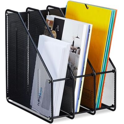 Relaxdays Range-revues à 3 Compartiments, Format A4, Design Maille, HLP 31,5x24x29 cm, Bureau/télétravail, Noir - Publicité Relaxdays Range-revues à 3 Compartiments, Format A4, Design Maille, HLP 31,5x24x29 cm, Bureau/télétravail, Noir - Publicité