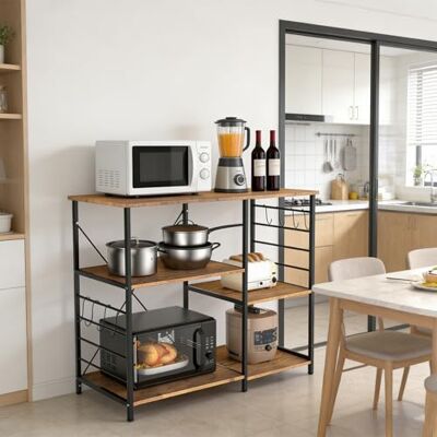 LANTUS Étagère de Cuisine, Meuble de Cuisine, Bar à Café Support pour Micro-Ondes avec Étagères Réglables, Crochets,39 x 90 x 83 cm (D) (Bois flammé) - Publicité LANTUS Étagère de Cuisine, Meuble de Cuisine, Bar à Café Support pour Micro-Ondes avec Étagères Réglables, Crochets,39 x 90 x 83 cm (D) (Bois flammé) - Publicité