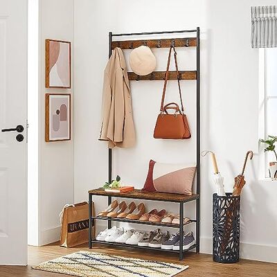ACAZA Meuble d’Entrée Porte-Manteau 3-en-1 – Vestiaire avec Banc et Étagère à Chaussures – Structure en Métal et Bois, 85 x 32 x 175 cm, Marron Vintage - Publicité ACAZA Meuble d’Entrée Porte-Manteau 3-en-1 – Vestiaire avec Banc et Étagère à Chaussures – Structure en Métal et Bois, 85 x 32 x 175 cm, Marron Vintage - Publicité