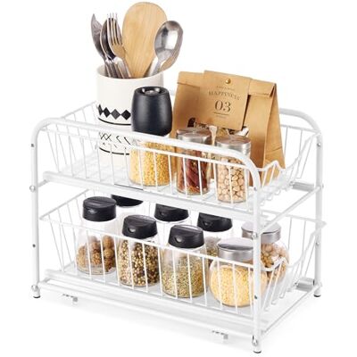 SONGMICS Organisateur de cuisine à 2 étagères extractibles et rangements empilables sous vide - Publicité SONGMICS Organisateur de cuisine à 2 étagères extractibles et rangements empilables sous vide - Publicité