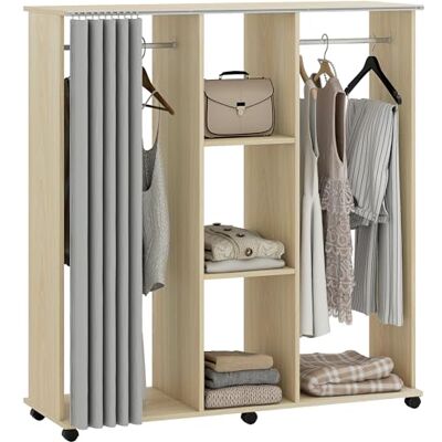 HOMCOM Armoire penderie Meuble de Rangement Mobile 6 roulettes 120L x 40l x 128H cm en Bois Naturel - Publicité HOMCOM Armoire penderie Meuble de Rangement Mobile 6 roulettes 120L x 40l x 128H cm en Bois Naturel - Publicité