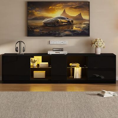 BTM 160x40x52cm Support TV, Commode Brillant + Sideboard avec Éclairage LED, Adapté pour Téléviseur 65 Pouces, Idéal pour Salon et Chambre à Coucher, Noir - Publicité BTM 160x40x52cm Support TV, Commode Brillant + Sideboard avec Éclairage LED, Adapté pour Téléviseur 65 Pouces, Idéal pour Salon et Chambre à Coucher, Noir - Publicité