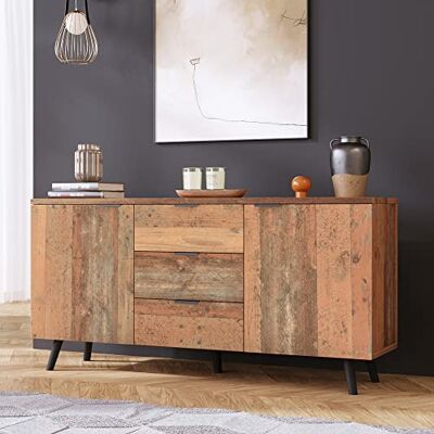BTM Buffet Meuble TV, 140x35x70 H cm, Tablettes Réglables, Commode, Armoire Verticale, 3 Tiroirs, Salon, Salle À Manger, Chambre, Vintage, Marron - Publicité BTM Buffet Meuble TV, 140x35x70 H cm, Tablettes Réglables, Commode, Armoire Verticale, 3 Tiroirs, Salon, Salle À Manger, Chambre, Vintage, Marron - Publicité