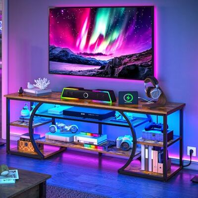 YITAHOME 160cm Meuble TV avec 2 AC & 2 Prises USB pour Les téléviseurs jusqu'à 70 Pouces avec 7 LED RVB 22 Modes Lumières Centre de Divertissement pour Le Salon et la Chambre Brown Rustique - Publicité YITAHOME 160cm Meuble TV avec 2 AC & 2 Prises USB pour Les téléviseurs jusqu'à 70 Pouces avec 7 LED RVB 22 Modes Lumières Centre de Divertissement pour Le Salon et la Chambre Brown Rustique - Publicité