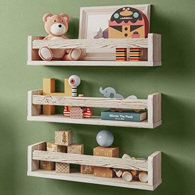 NATURE SUPPLIES Lot De 3 Étagères Murales en Bois, Bibliothèque Montessori Rangement Tablette Livre pour Chambre et Décoration Enfant. 41 cm, Blanc Rustique - Publicité NATURE SUPPLIES Lot De 3 Étagères Murales en Bois, Bibliothèque Montessori Rangement Tablette Livre pour Chambre et Décoration Enfant. 41 cm, Blanc Rustique - Publicité