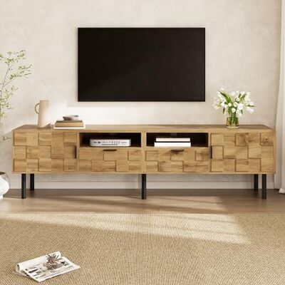 Merax Meuble TV Mosaïque avec 2 Portes et 2 tiroirs, TV Lowboard avec 2 niches Ouvertes, Meuble TV Salon en Bois Effet, Commode TV Moderne en Panneau de Particules avec Pieds métalliques - Publicité Merax Meuble TV Mosaïque avec 2 Portes et 2 tiroirs, TV Lowboard avec 2 niches Ouvertes, Meuble TV Salon en Bois Effet, Commode TV Moderne en Panneau de Particules avec Pieds métalliques - Publicité
