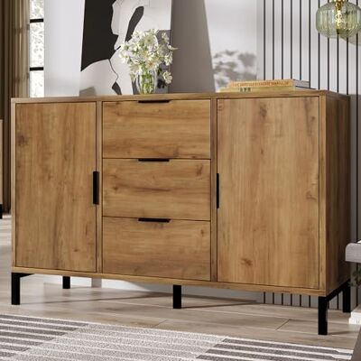 Merax Commode Buffet en chêne foncé : Commode avec 2 Portes et 3 tiroirs pour Chambre et Salon 120 x 40 x 76 cm - Publicité Merax Commode Buffet en chêne foncé : Commode avec 2 Portes et 3 tiroirs pour Chambre et Salon 120 x 40 x 76 cm - Publicité