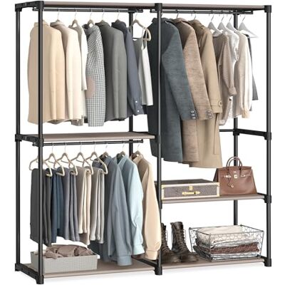 SONGMICS Armoire de Rangement, Penderie Pliable, Dressing, Armoire Métallique, avec Barres de Suspension, Porte-vêtements, pour Vestiaire, Chambre, 138 x 43 x 182 cm, Taupe RYG25R02 - Publicité SONGMICS Armoire de Rangement, Penderie Pliable, Dressing, Armoire Métallique, avec Barres de Suspension, Porte-vêtements, pour Vestiaire, Chambre, 138 x 43 x 182 cm, Taupe RYG25R02 - Publicité