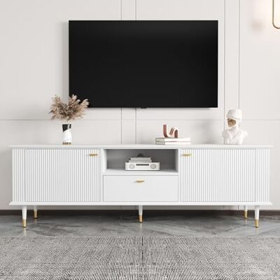 Merax Meuble TV 180 cm avec tiroir et Rangement, TV Schrank Moderne avec Portes, Compartiment Ouvert et Passe-câbles, TV Lowboard avec Pieds dorés métal - Publicité Merax Meuble TV 180 cm avec tiroir et Rangement, TV Schrank Moderne avec Portes, Compartiment Ouvert et Passe-câbles, TV Lowboard avec Pieds dorés métal - Publicité