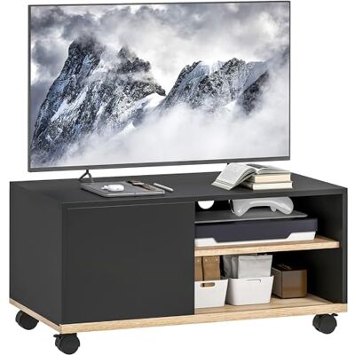 HOMCOM Meuble TV bas sur roulettes avec armoire, passe-câbles et étagère réglable, table TV pour téléviseurs jusqu'à 32", meuble TV pour salon, noir et chêne, 80 x 45 x 41 cm - Publicité HOMCOM Meuble TV bas sur roulettes avec armoire, passe-câbles et étagère réglable, table TV pour téléviseurs jusqu'à 32", meuble TV pour salon, noir et chêne, 80 x 45 x 41 cm - Publicité