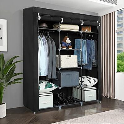 LANTUS Armoire de Rangement en Tissu Textile Pliable avec Tringle à vêtements,Porte-Manteau,Garde-Robe Organisateur de Stockage de vêtements Armoire Toile (175 * 150 * 45cm (Noir-Deux côtés)) - Publicité LANTUS Armoire de Rangement en Tissu Textile Pliable avec Tringle à vêtements,Porte-Manteau,Garde-Robe Organisateur de Stockage de vêtements Armoire Toile (175 * 150 * 45cm (Noir-Deux côtés)) - Publicité