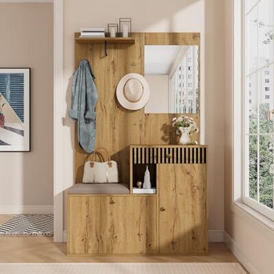 Merax Ensemble de Garde-Robe compacte, Garde-Robe de Couloir avec Miroir, Armoire de Couloir avec Crochets, étagères et tiroirs Ouverts, Panneaux de Garde-Robe en entrée, 110 x 185,5 x 37 cm, Couleur - Publicité Merax Ensemble de Garde-Robe compacte, Garde-Robe de Couloir avec Miroir, Armoire de Couloir avec Crochets, étagères et tiroirs Ouverts, Panneaux de Garde-Robe en entrée, 110 x 185,5 x 37 cm, Couleur - Publicité