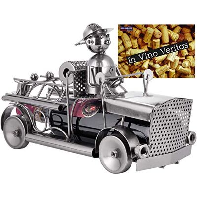 BRUBAKER Porte-Bouteille de vin Camion de Pompiers Sculpture en Métal Carte de voeux INCL. Idée Cadeau Originale - Publicité BRUBAKER Porte-Bouteille de vin Camion de Pompiers Sculpture en Métal Carte de voeux INCL. Idée Cadeau Originale - Publicité
