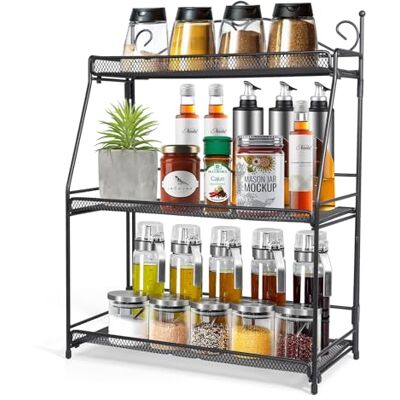 Uten Étagère à épices, Présentoir à épices à 3 étages, Etagère de Rangement Pliable, Porte-épices pour Pots dans la Cuisine, le Placard, Salle de Bain - Publicité Uten Étagère à épices, Présentoir à épices à 3 étages, Etagère de Rangement Pliable, Porte-épices pour Pots dans la Cuisine, le Placard, Salle de Bain - Publicité