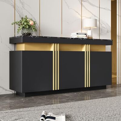 Merax Buffet de cuisine moderne avec 3 portes Armoire de rangement avec plan de travail Étagère réglable Armoire de salle à manger pour salon, salle à manger, couloir Aspect marbre noir - Publicité Merax Buffet de cuisine moderne avec 3 portes Armoire de rangement avec plan de travail Étagère réglable Armoire de salle à manger pour salon, salle à manger, couloir Aspect marbre noir - Publicité