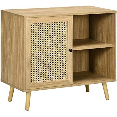 HOMCOM Küchenschrank mit Tür, 2 Offenen Fächern, Natur Kiefernholz - Sideboard - Publicité HOMCOM Küchenschrank mit Tür, 2 Offenen Fächern, Natur Kiefernholz - Sideboard - Publicité