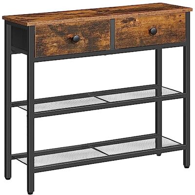 Table console étroite à 3 niveaux en cadre métallique noir - Publicité Table console étroite à 3 niveaux en cadre métallique noir - Publicité