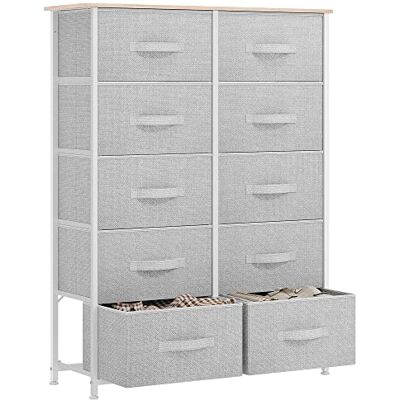 YITAHOME Commode à 10 Tiroirs en Tissu Meuble de Rangement avec Dessus en Bois et Grand Espace de Rangement Chambre à Coucher, Salon, Chambre d'enfant, Gris Clair - Publicité YITAHOME Commode à 10 Tiroirs en Tissu Meuble de Rangement avec Dessus en Bois et Grand Espace de Rangement Chambre à Coucher, Salon, Chambre d'enfant, Gris Clair - Publicité