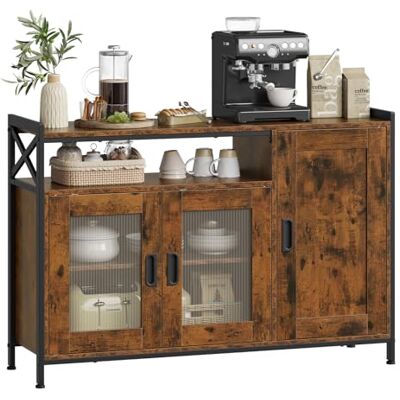 WOLTU Buffet de Cuisine, Meuble de Rangement, avec 3 Portes, Plan de Travail et Compartiment Ouvert, pour Cuisine, Salon, Entrée, 110x33x75 cm, en Bois + Métal, Marron Rustique - Publicité WOLTU Buffet de Cuisine, Meuble de Rangement, avec 3 Portes, Plan de Travail et Compartiment Ouvert, pour Cuisine, Salon, Entrée, 110x33x75 cm, en Bois + Métal, Marron Rustique - Publicité