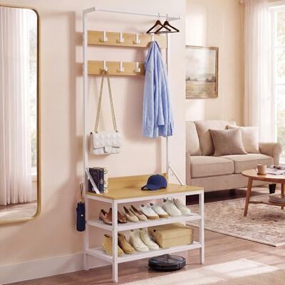 YITAHOME Porte-manteau industriel avec rangement de chaussures, 2 étagères, porte-manteau industriel avec 9 crochets, pour couloir, salon, chambre à coucher, cadre en métal - Publicité YITAHOME Porte-manteau industriel avec rangement de chaussures, 2 étagères, porte-manteau industriel avec 9 crochets, pour couloir, salon, chambre à coucher, cadre en métal - Publicité